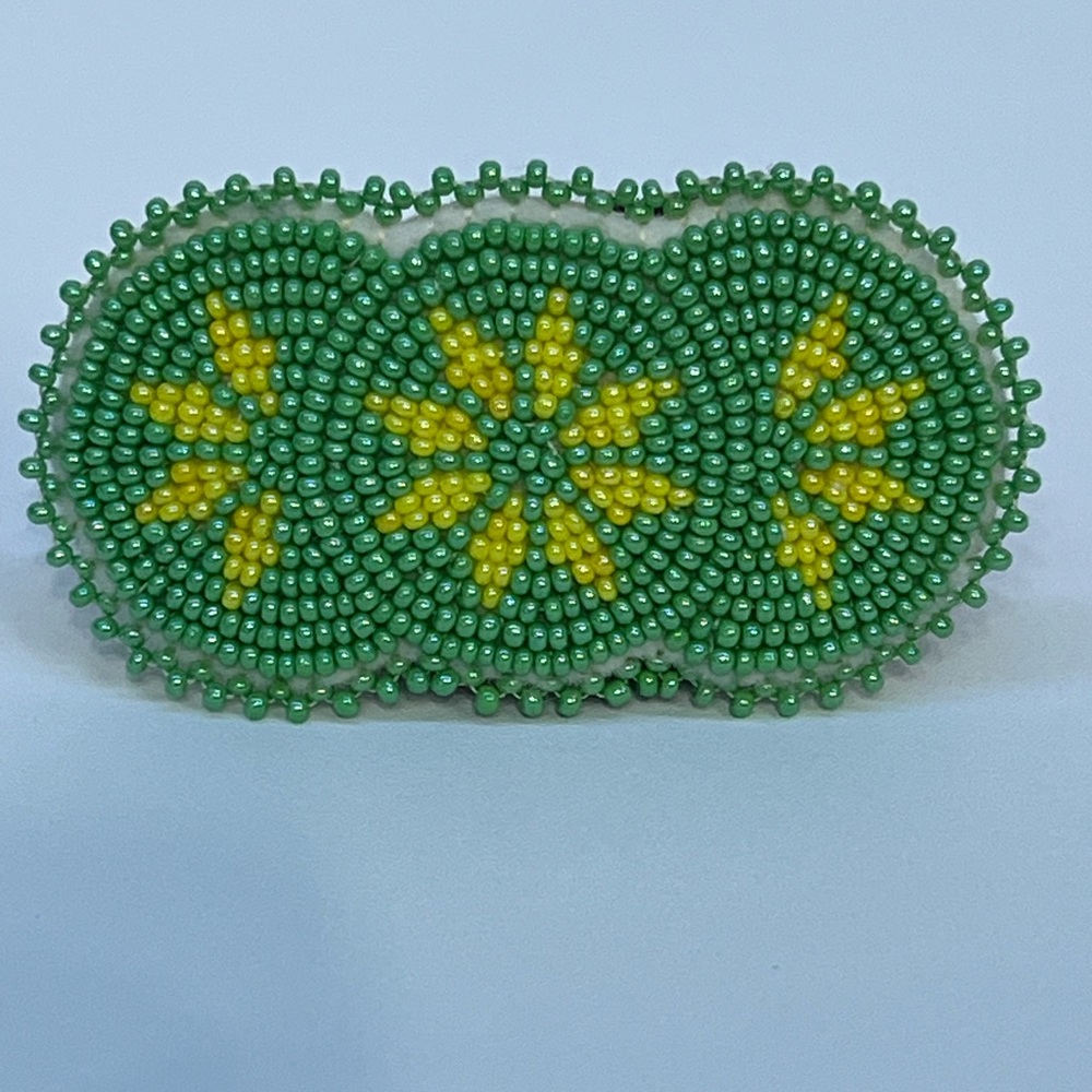 Handmade Alaska Native Beaded Barrette light green and yellow beads